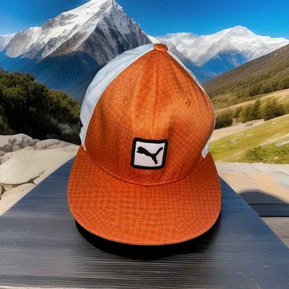 Puma Patch Hat Orange with White Mesh SnapBack Trucker One Size Fits All F1 Race - Picture 1 of 16